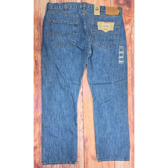 Levis 501 Original Fit Mens Jeans 42X32 Blue Denim Button Fly Straight Leg - Picture 2 of 10